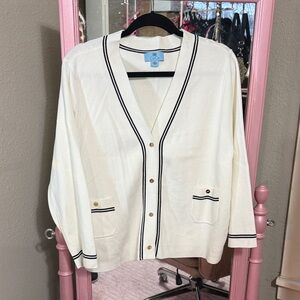 CeCe White Cardigan with Black Trim
